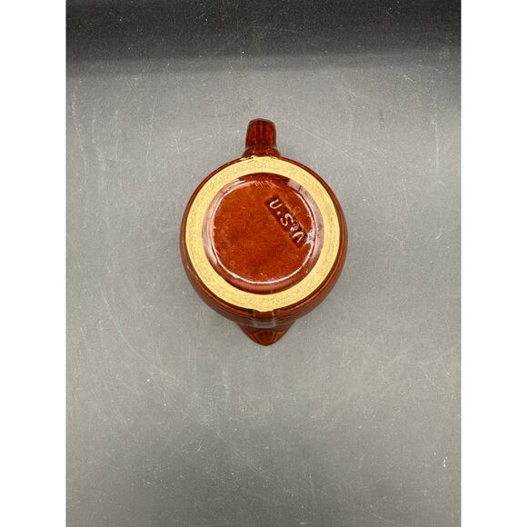 Vintage Western Stoneware Ribbed Brown Pottery Pitcher - Made in USA - Picture 6 of 10